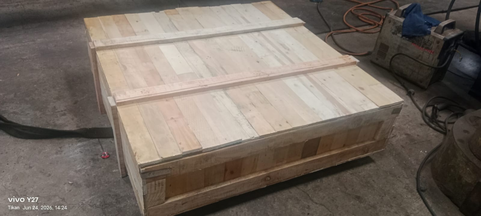 Sealed timber export crate on the workshop floor