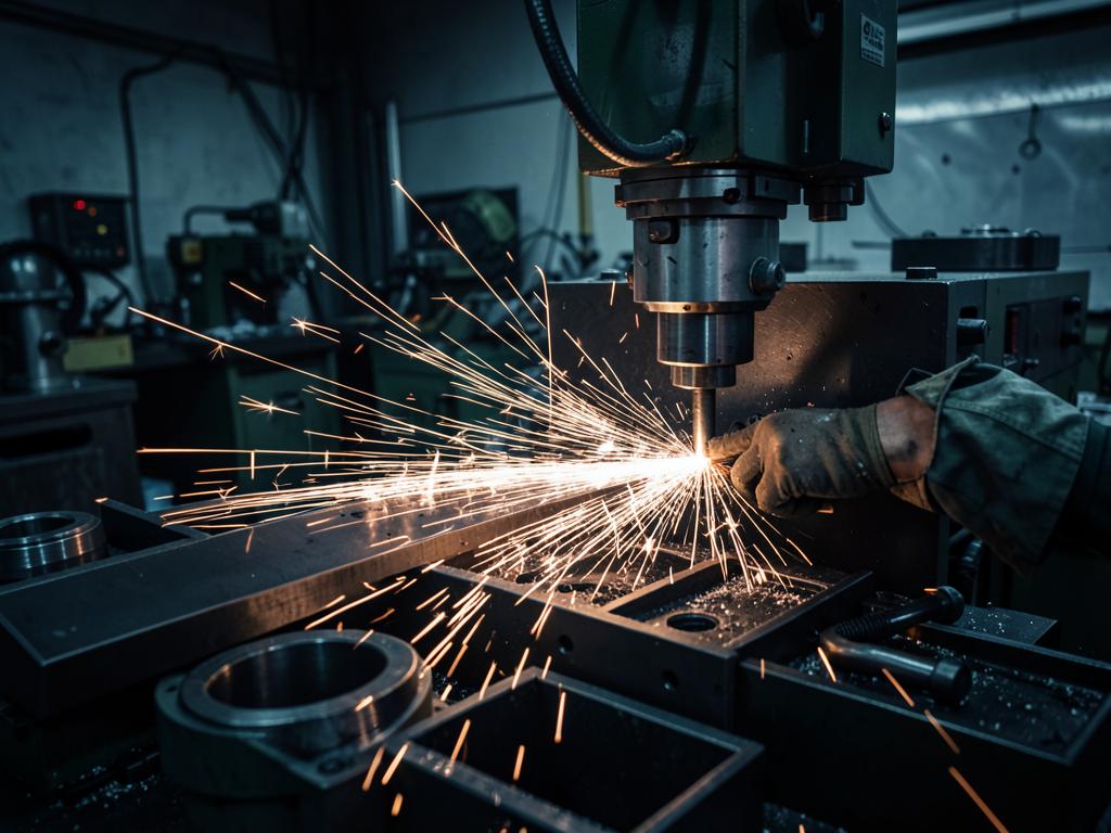 Machining of a steel component in a heavy engineering workshop